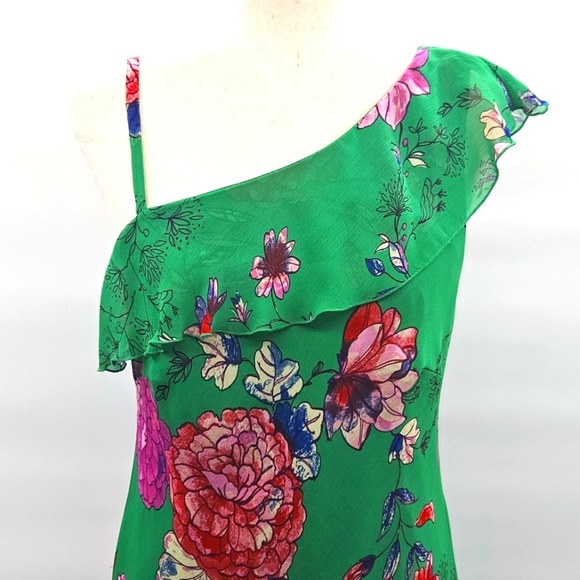 Roz & Ali Floral Green One-Shoulder Asymetrical Dress Size 12 - Picture 3 of 13